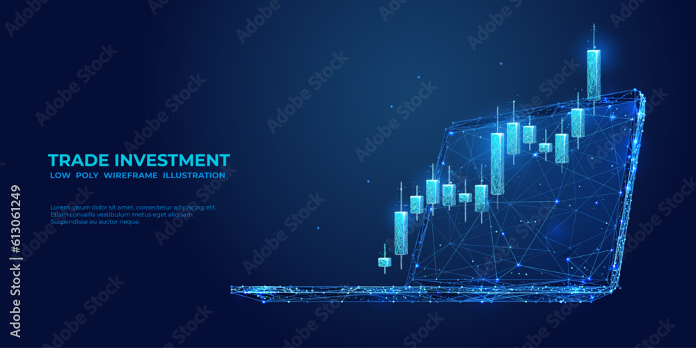 Leinwandbilder trade investment concept. digital graph chart on laptop screen. stock market candlestick in polygona