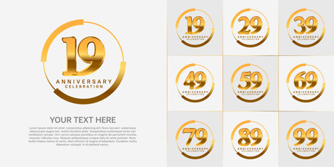 set of anniversary logo with golden number in circle can be use for celebration