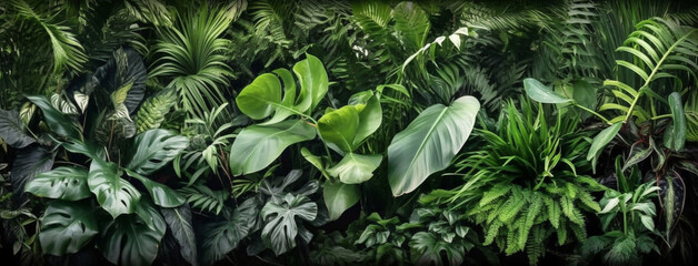 Botanische Eleganz: Grüne Blätter der Monstera palm - obrazy, fototapety, plakaty