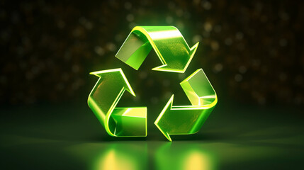 Verantwortung übernehmen: Das grüne Recycling-Symbol in 3D - obrazy, fototapety, plakaty