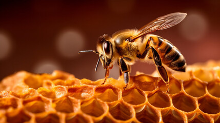 Naturwunder: Biene und Honigwabe - obrazy, fototapety, plakaty