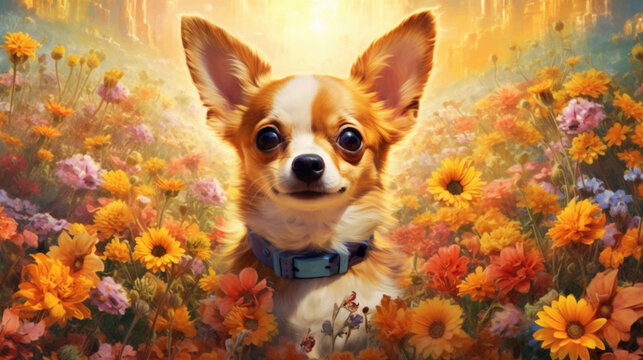 Blumenfeld-Freuden mit einem charmanten Chihuahua