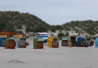 sun loungers on the beach on the island of Helgoland in Germany