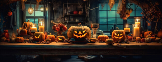 Ein Hauch von Spuk: Halloween-Tafel mit Kürbis, Geistern und Vampiren