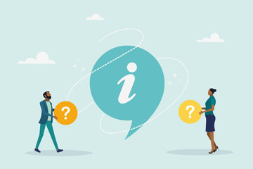 Information symbol. Information center online. Customer support, useful information, guides, frequently asked questions. Flat cartoon style. Vector illustration.
