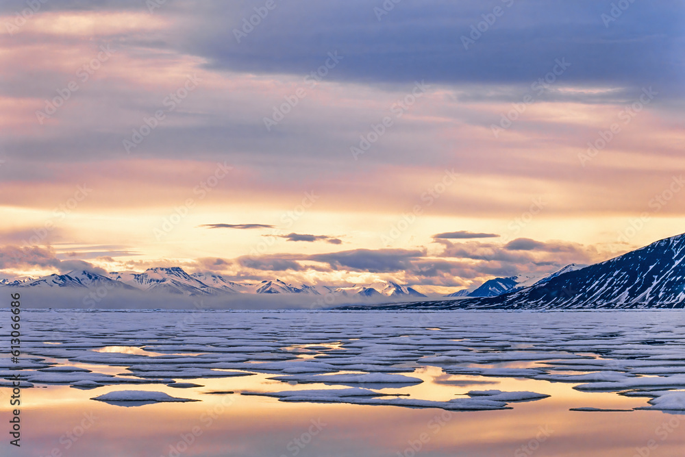 Canvas Prints Ice in a fjord at Svalbard in the light of the midnight sun