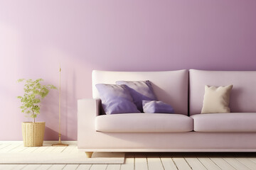 Luxurious living room with comfortable sofa, houseplant, and window.