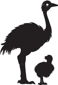 recommend clip art: a ostrich with her baby vector silhouette illustration