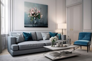 Details of Luxurious Couch in Contemporary Living Room, 3D Render..