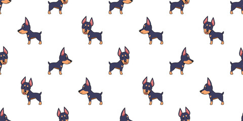 Vector cartoon doberman dog seamless pattern background for design.