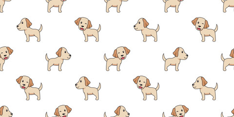 Vector cartoon labrador retriever dog seamless pattern background for design.