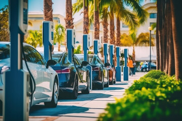 A futuristic EV charger station symbolizes the future of transportation, promoting green and alternative energy solutions.