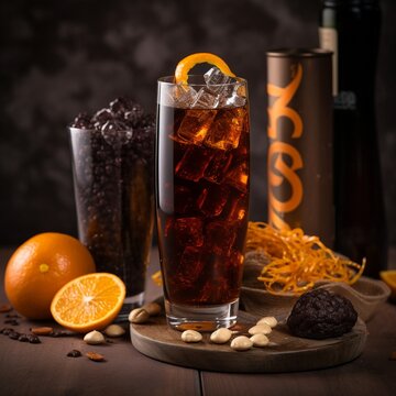 Bubbly Spezi in tall glass with savory snacks