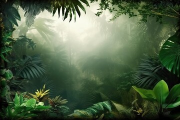 rainforest frame with lots of copy space, generative ai - obrazy, fototapety, plakaty