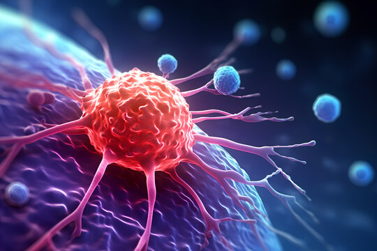 Cell Under Microscope. Cancer Cell Attacking Body Cell. Science Medical Concept. Generative Ai.