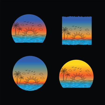 Vintage Retro sunset summer beach t-shirt design, colorful retro sunset t-shirt design vector, 90s t-shirt vintage, summer vacation with palm trees t-shirt design ready template vector illustration  
