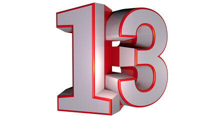 White 3d number design number 13