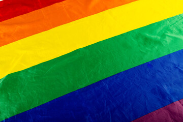 Full frame close-up shot of rainbow flag, copy space