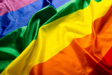 Close-up full frame shot of rainbow flag, copy space
