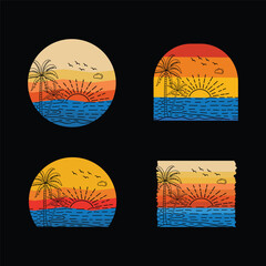 Vintage Retro sunset summer beach t-shirt design, colorful retro sunset t-shirt design vector, 90s t-shirt vintage, summer vacation with palm trees t-shirt design ready template vector illustration  
