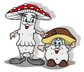 Boletus with a Red Toadstool as a Forest Couple of Mushrooms