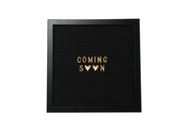 PNG, Coming soon baby concept with letter board, isolated on white background