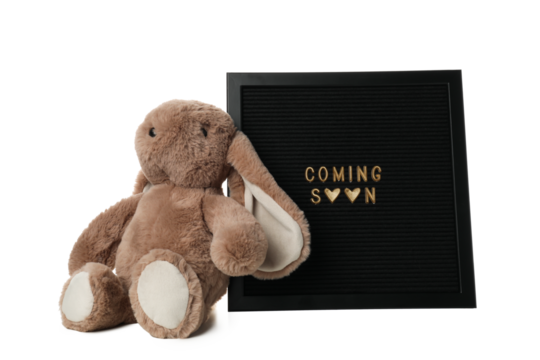 PNG, Coming soon baby concept with letter board, isolated on white background