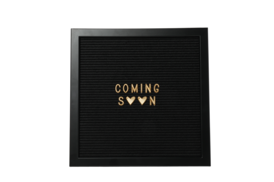 PNG, Coming soon baby concept with letter board, isolated on white background