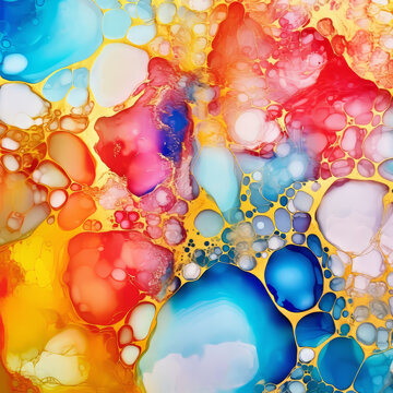 Vibrant Fusion - Abstract Ink Art in Colorful and Gold - made with Generative AI