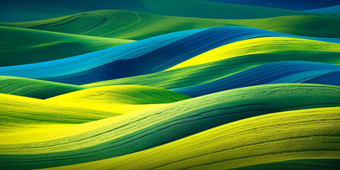 Abstract scenery landscape green field or meadow in smooth wave and curvy patterns stlye.minimal nature background ,beautiful creative texture design.generative ai art - obrazy, fototapety, plakaty