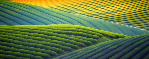 Fototapeta premium Abstract landscape rice terraces field in colorful.nature agriculture patterns,beautiful greeny hills or valley mountain.generative ai art