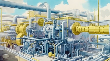 Petrochemical plant illustration. Generative AI