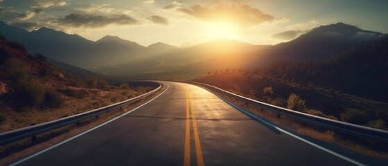 An endless road stretching to the very horizon. Concept of success and new opportunities. Generative AI
