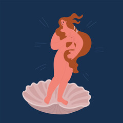 Cartoon vector illustration of Interpretation of Venus, famous painting by Sandro Botticelli.