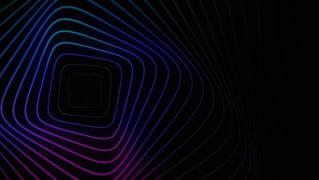 abstract looping background of rounded square with blue purple neon lights