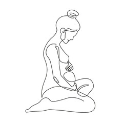 Pregnant Woman Continuous Line Art Drawing. Pregnancy Concept One Line Drawing Minimalist Illustration for Modern Graphic Design. Vector EPS 10. 