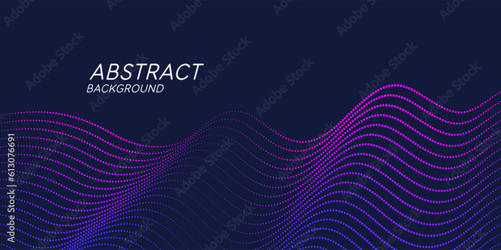 Poster vector abstract background with dynamic waves, line and particles.