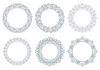 Set of decorative frames Elegant vector element for design in Eastern style, place for text. Floral gray and white borders. Lace illustration for invitations and greeting cards