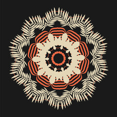 Circular ornament. Graphic composition using plant elements. Template for the design.