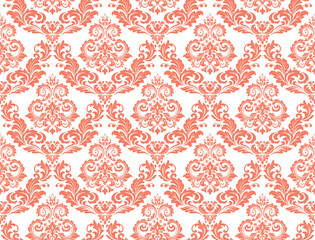 Wallpaper in the style of Baroque. Seamless vector background. White and pink floral ornament. Graphic pattern for fabric, wallpaper, packaging. Ornate Damask flower ornament