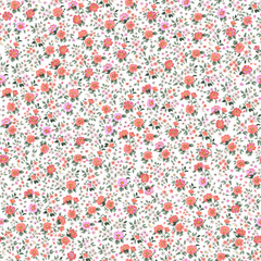 Floral pattern. Beautiful purple and red flowers on a light background. Seamless vector texture. Spring bouquet in vintage style.