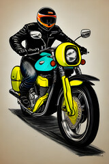A drawing of a motorcycle. (AI-generated fictional illustration)

