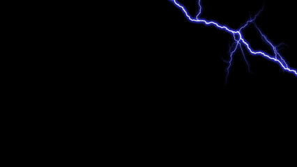 Strong electric discharge isolated on black transparent background. Burning lightning in the dark. Electric power flash light effect.