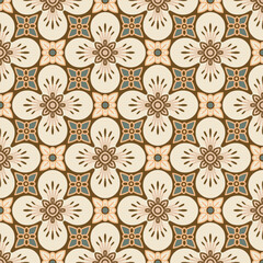 Japanese Round Flower Motif Mosaic Vector Seamless Pattern