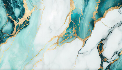 Naklejka premium Marble Background. Marbled Texture White Green Turquoise color with Gold Veins. Abstract luxury background for Wallpaper, Banner, Invitation. Generative ai