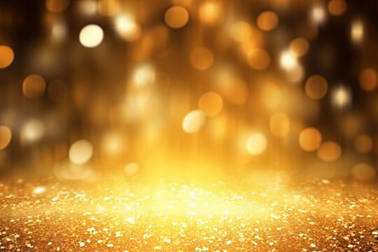 Holiday sparkle. Premium shiny gold effect decoration abstract design bokeh black blurred background