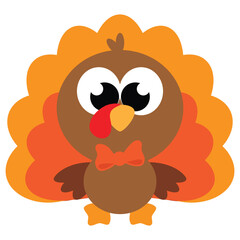 Cute little turkey vector cartoon illustration