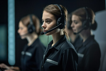 beautiful young woman company employee in a call center. Generative AI