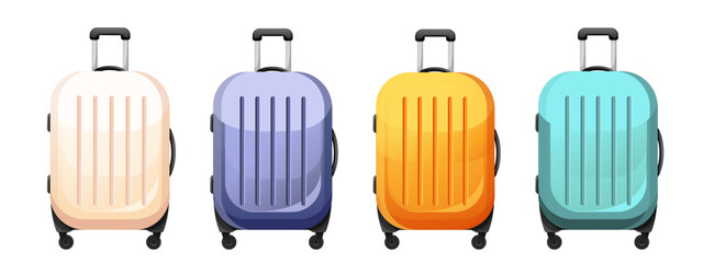 A set of plastic suitcases .Travel luggage.Vector illustration isolated on a white background.