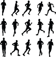 Set of running man silhouette. Marathon athlete vector. jogging silhouettes	